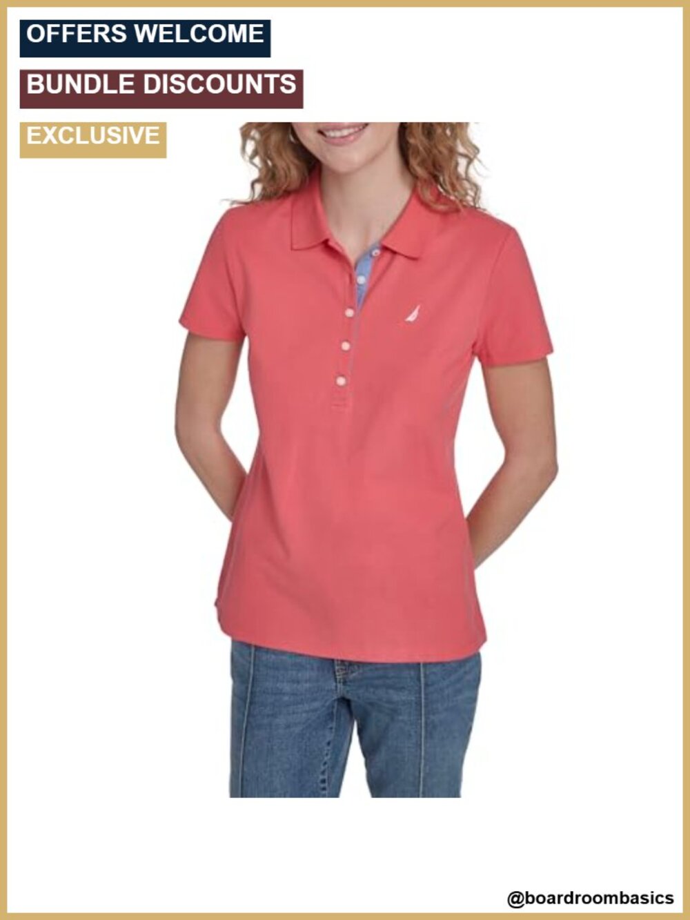 Nautica Women's 5-Button Short Sleeve Cotton Polo Shirt